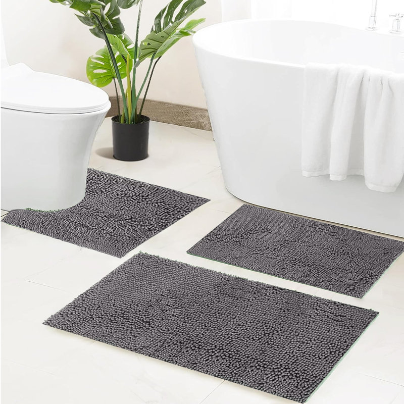 Eider & Ivory™ Lleyton 3PCs Chenille Plush Bathroom Rug Set Wayfair